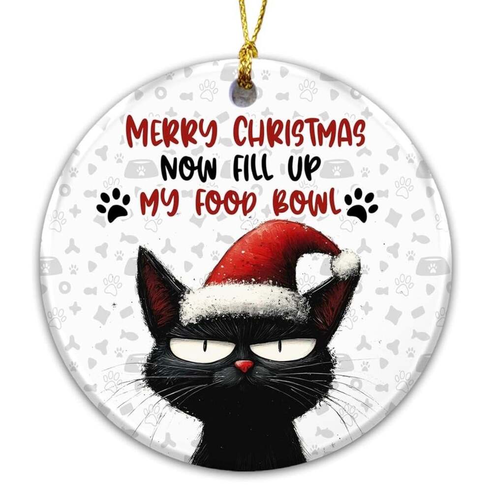 Funny Black Cat Cranky Christmas Humor Ceramic Ornament